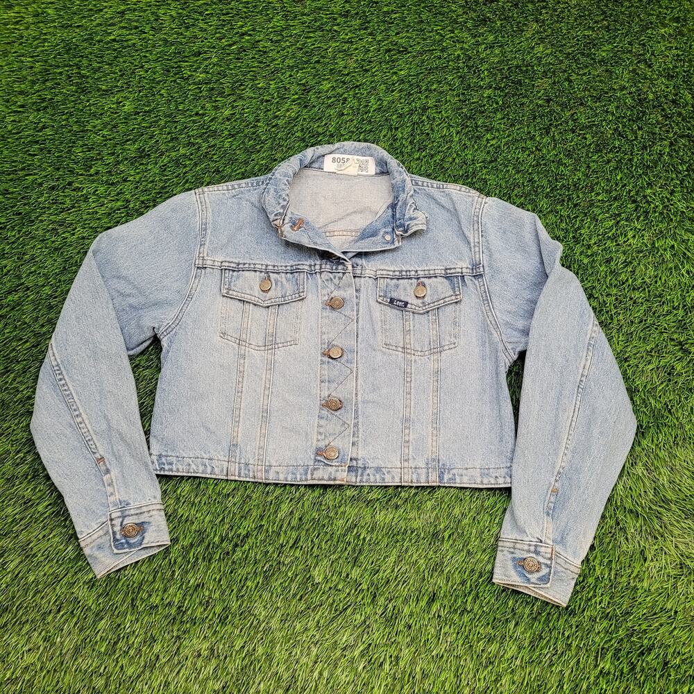 VTG 80s LEE Denim Cropped Jean Jacket Womens S/M 19x18 Faded
